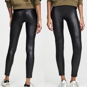 SPANX Quilted Faux Leather Legging in Very Black Size XS